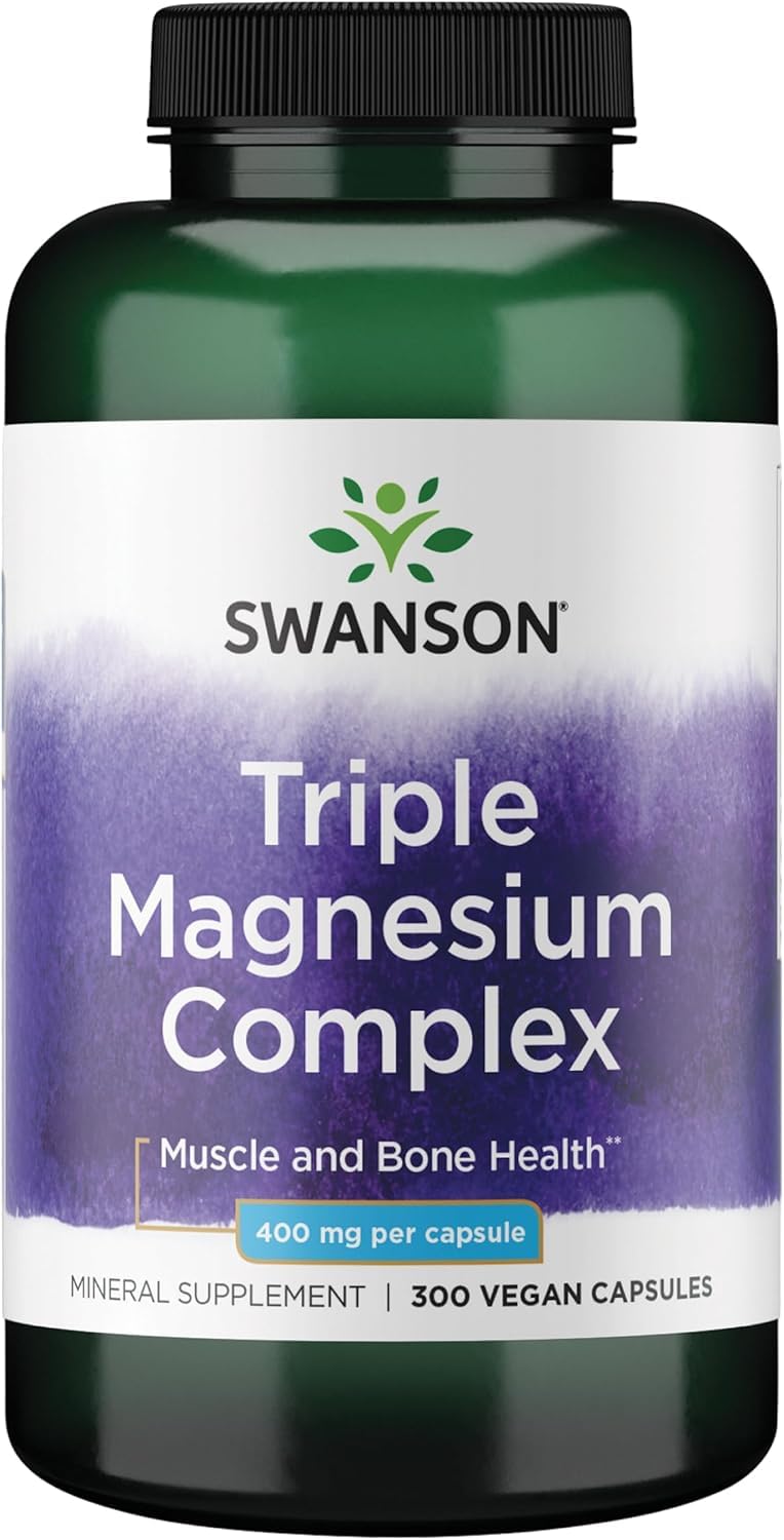 Swanson Triple Magnesium Complex - 400mg Supplement for Optimal Bone Health and Absorption - Citrate, Oxide, and Aspartate - Triple Magnesium Supplement (300 Capsules)