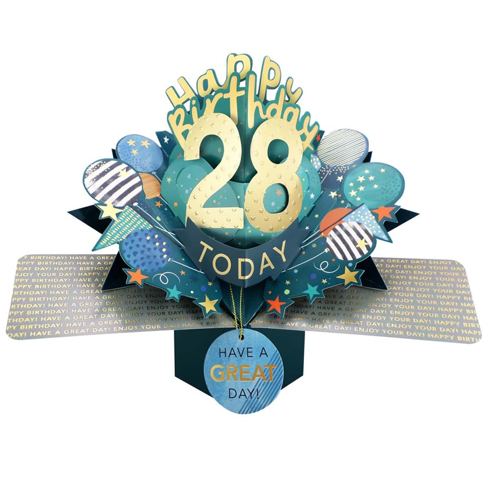 28 Today Happy 28th Birthday Pop-Up Greeting Card Love Kate's Pop Up Cards Him Design POP237MC28