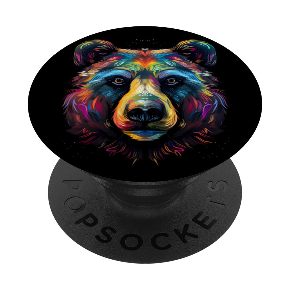 Bear Head Colorful Outdoorsman Animal Art PopSockets Adhesive PopGrip
