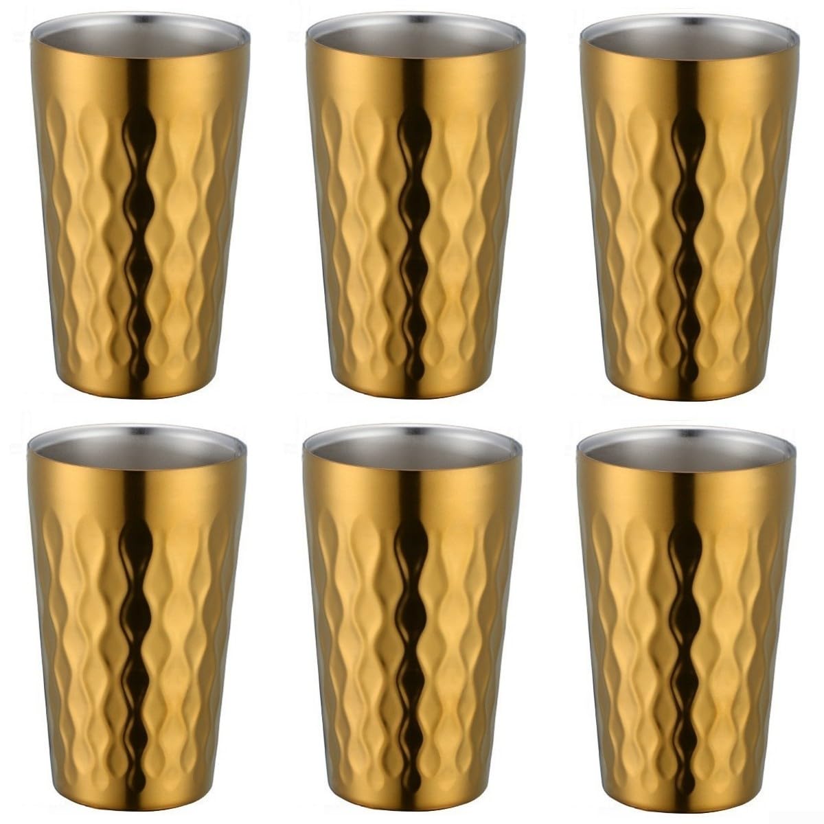 6 Stück Edelstahl Doppelwandige Becher 330Ml, Stapelbare Isolier Tassen Für Camping Und Outdoor, Spülmaschinenfest, Silber(Gold)