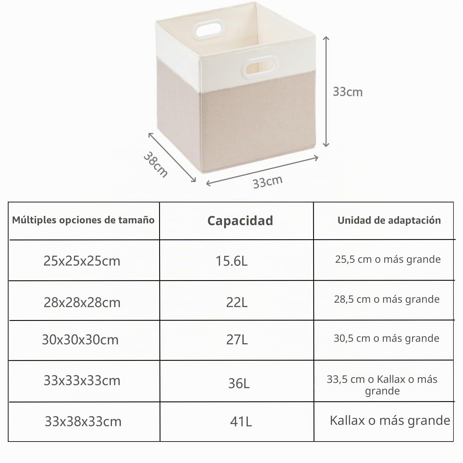 Cajas de Almacenamiento en Cubo de Tela, 33x38x33cm Cestas de Almacenamiento Plegables para Juguetes, Guardería y Armario(Beige Claro/Blanco, Juego de 4)