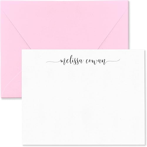 Miniatura 24 de Tarjetas de notas estacionarias personalizadas y sobres para mujeres con nombre en letra minúscula, elige colores de tinta y sobre