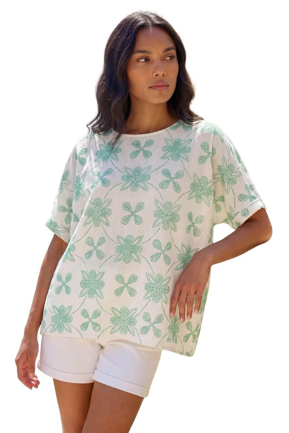 Roman Women's Off White Floral Textured Buttoned Back Top In White | Size: 10