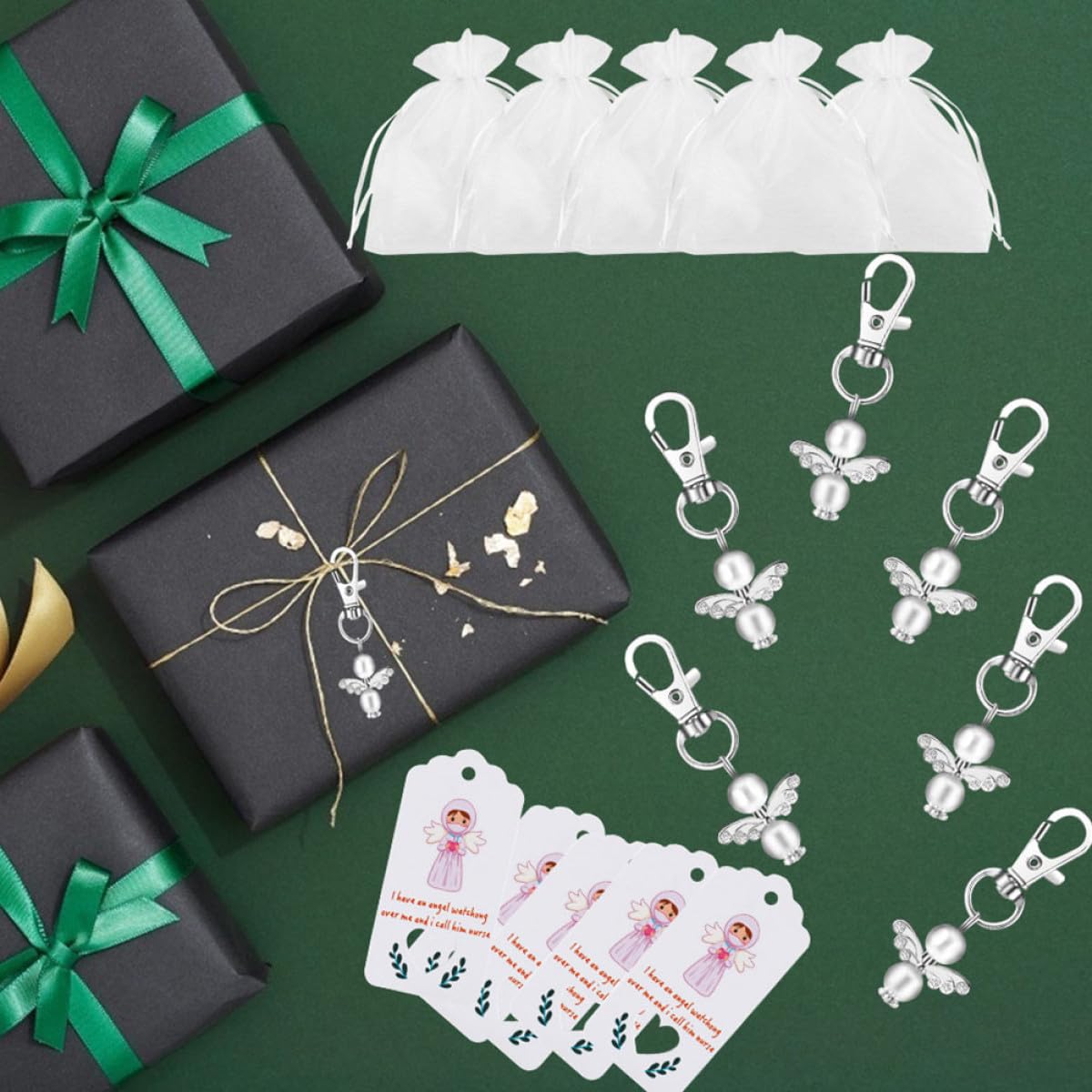 ABOOFAN 60sets Portachiavi Angelici Con Sacchetti Per Medici Regali Per La Giornata Del Medico Accessori Decorativi Per Borse Pratici e Leggeri Per Eventi Speciali e Feste