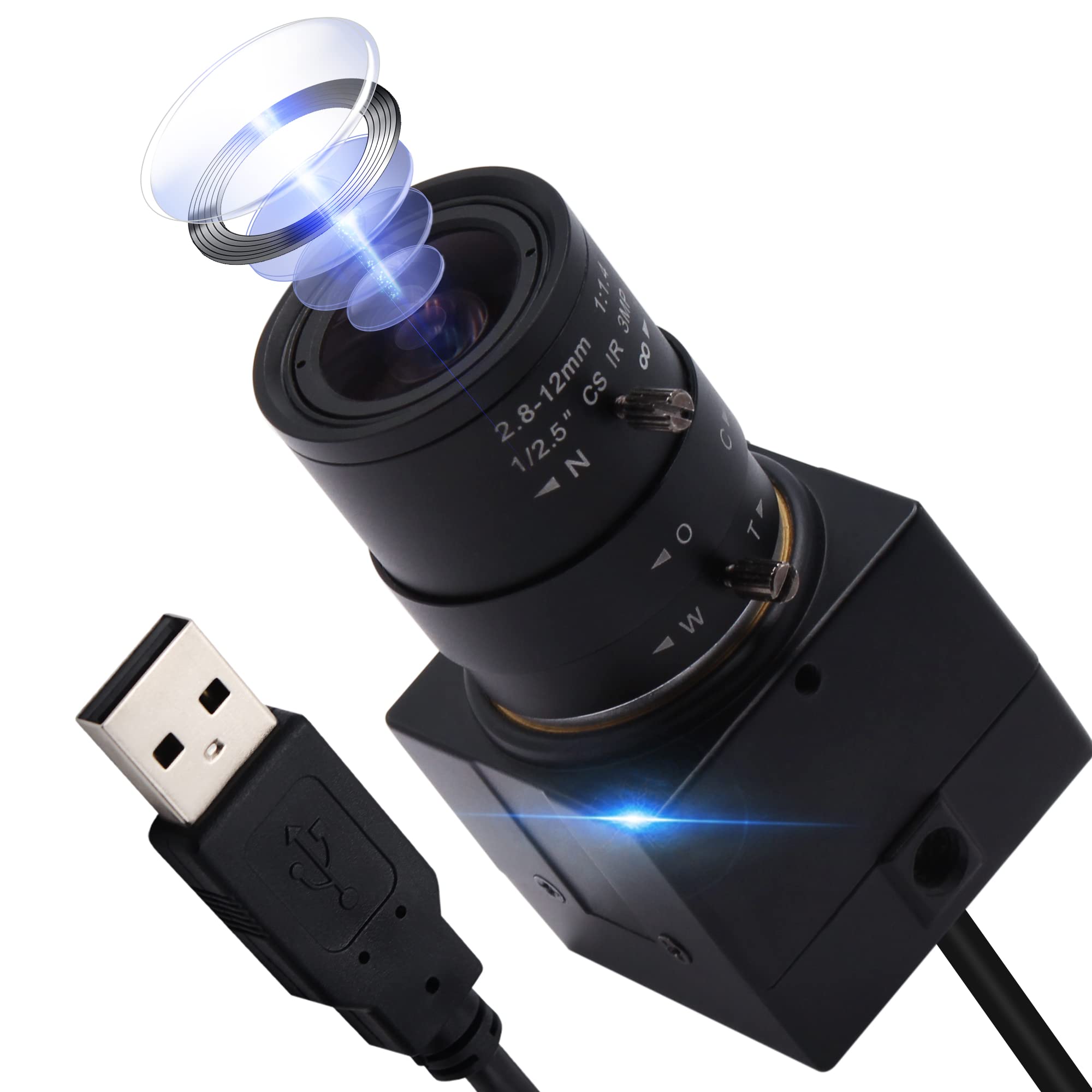 ALPCAM 4K Wide Angle Varifocal Zoom Lens Webcam Ultra HD 2160P 30fps Plug and Play USB Computer Camera for Windows/Linux/Raspberry Pi/Mac