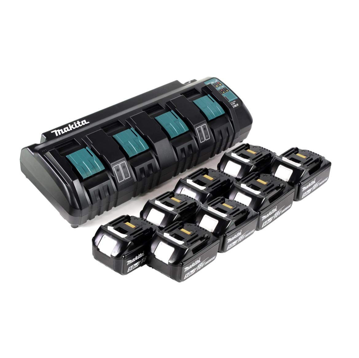 Makita Super Power Source Kit DC18SF - Cargador múltiple con 8 baterías BL1850 de 18 V y 5,0 Ah