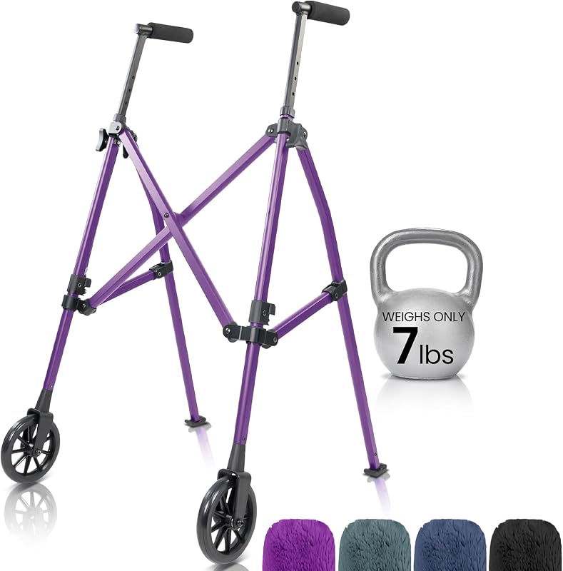 Andador plegable ligero Vive para personas mayores - Ruedas plegables estrechas | Andador para espacios pequeños, compacto y plegable para viajar, con ruedas, soporte de movilidad, portátil, pesa solo 7 libras