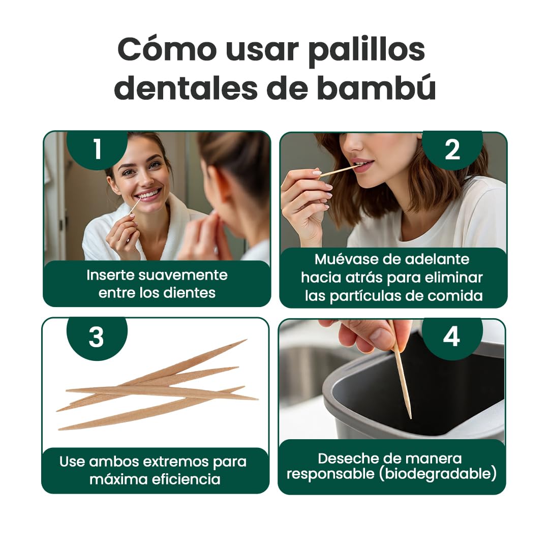 Palillos Dentales de Madera | Palillos Ecológicos y Biodegradables para Dientes y Encías (Paquete de 5×100)