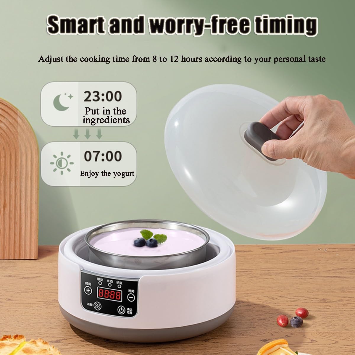 Yogurtera Automática a Temperatura Constante, Yogurtera con Control de Temperatura y Tiempo Ajustable, Yogurtera Automática Digital con 8 Tarros de Vidrio