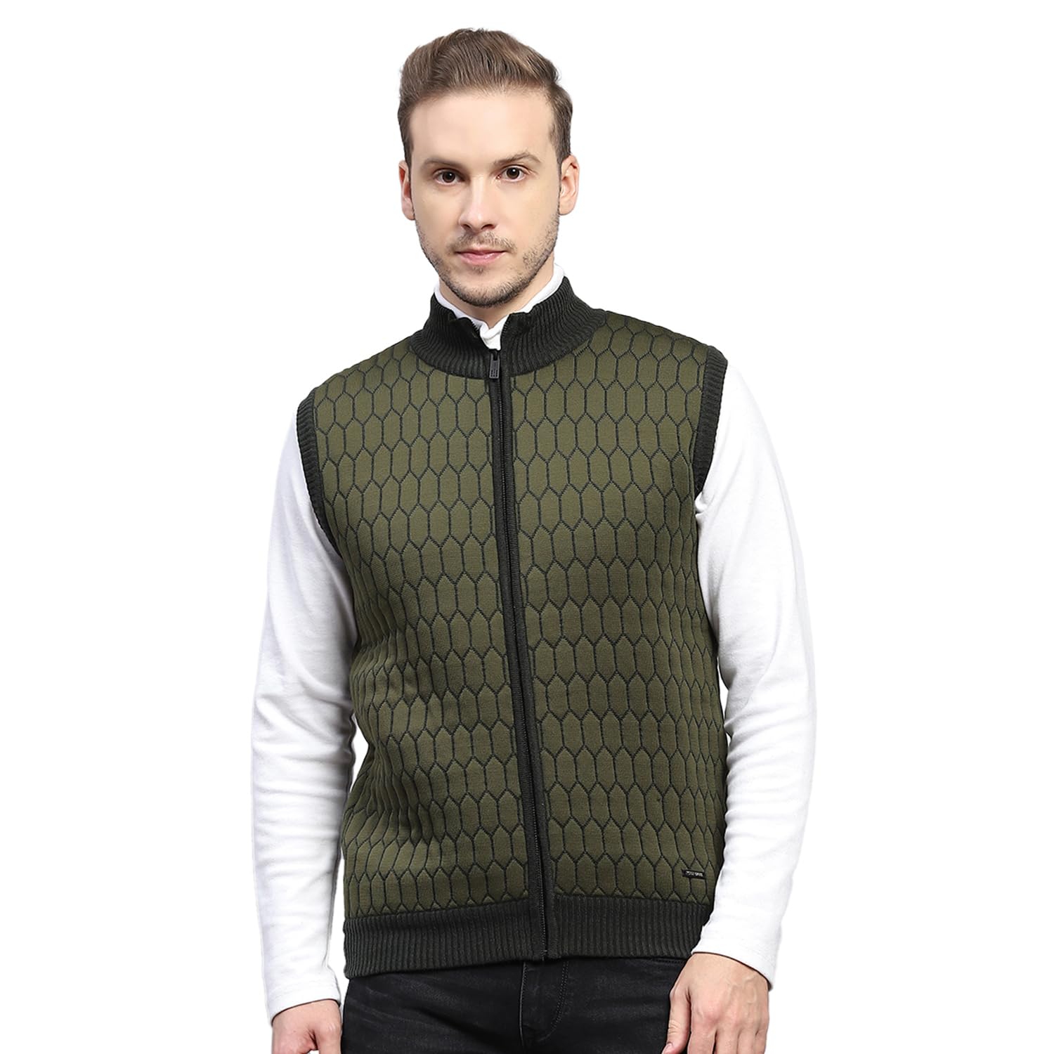 monte carlo Mens Self Design Mock Neck Sleeveless Jacket (1239349JA)-picture-13