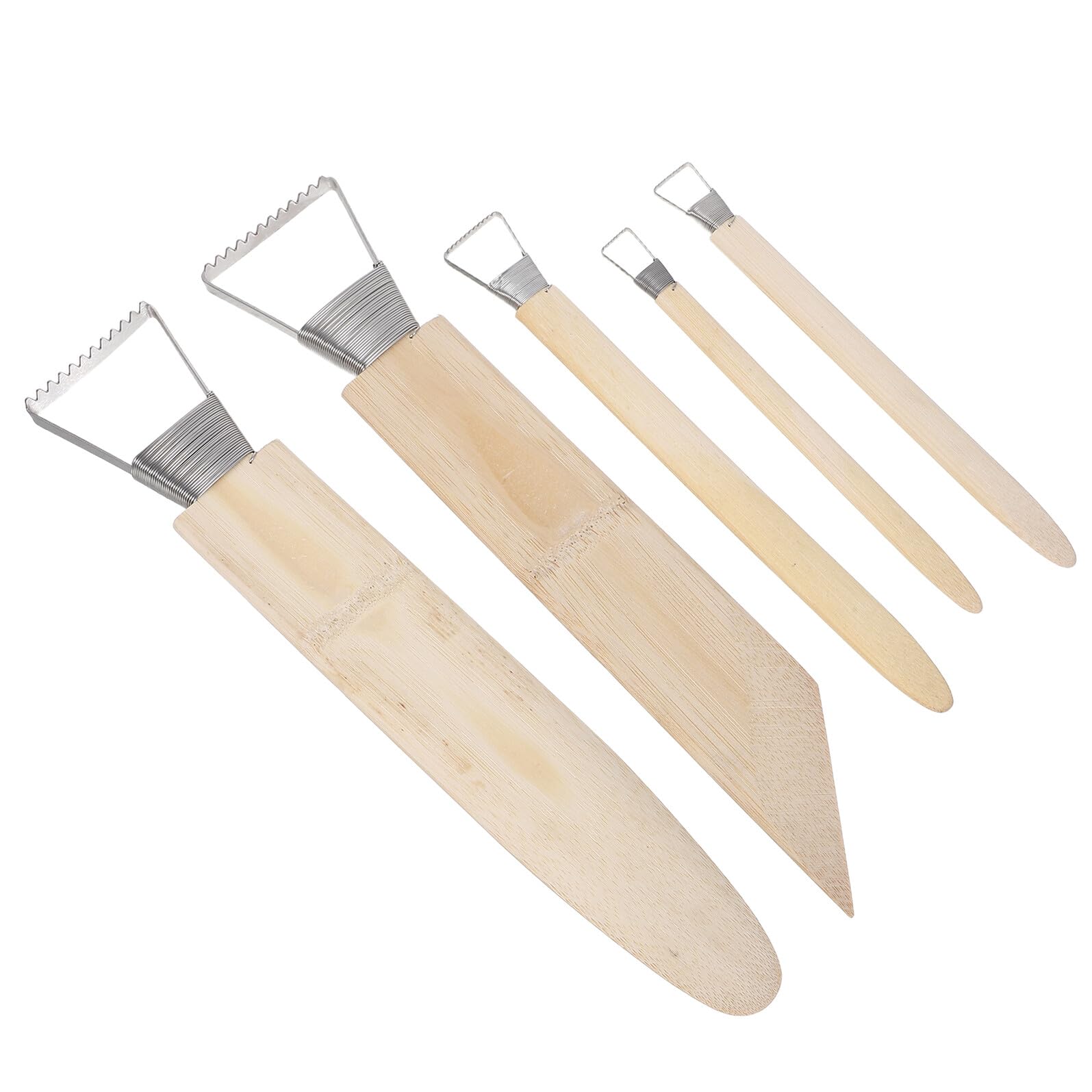 FOMIYES Strumento per Raschiatura Ceramica in bambù e Acciaio Inossidabile 5 Pezzi per Scultura e Modellatura Dell'argilla, Adatto a Laboratori e Principianti