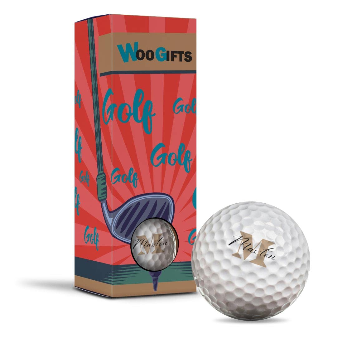 3 x Golf Balls in the Box - Name Maxton British Royal Design Letter Lettering Joke Funny Golfing Golfer Fan Club Sport Wedding Dad Husband Friend Men Boys Ball Gift #303878