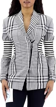 BURBERRY Ladies Black Gingham Check Tailored Jacket, Brand