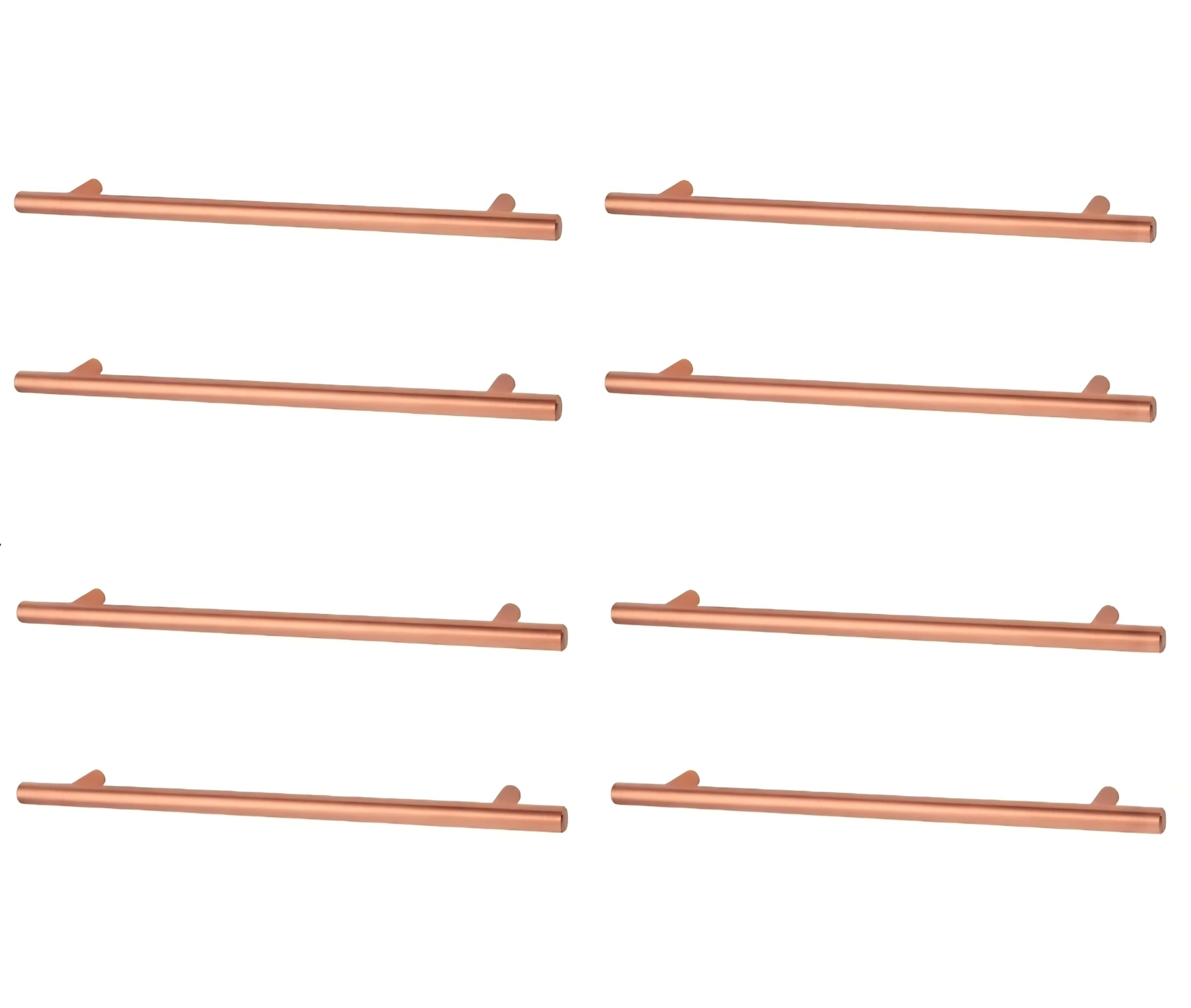 8 Pack - T-Bar Rose Gold Pull Handles, 284mm Long, 224mm Centres, 12mm Diameter, Solid Metal, for Kitchen Cabinets, Drawers, Cupboards, Wardrobes - Fixing Screws Included