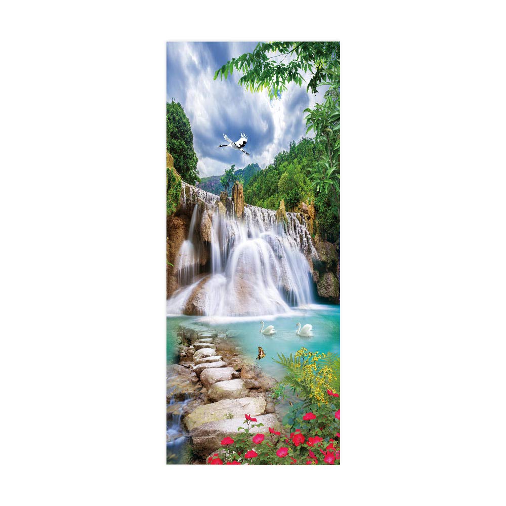 3D Door Sticker Waterfall Self-Adhesive Mural Home Decoration Wall Stickers Bedroom Living Room Removable Poster Art Stickers-77x200cm