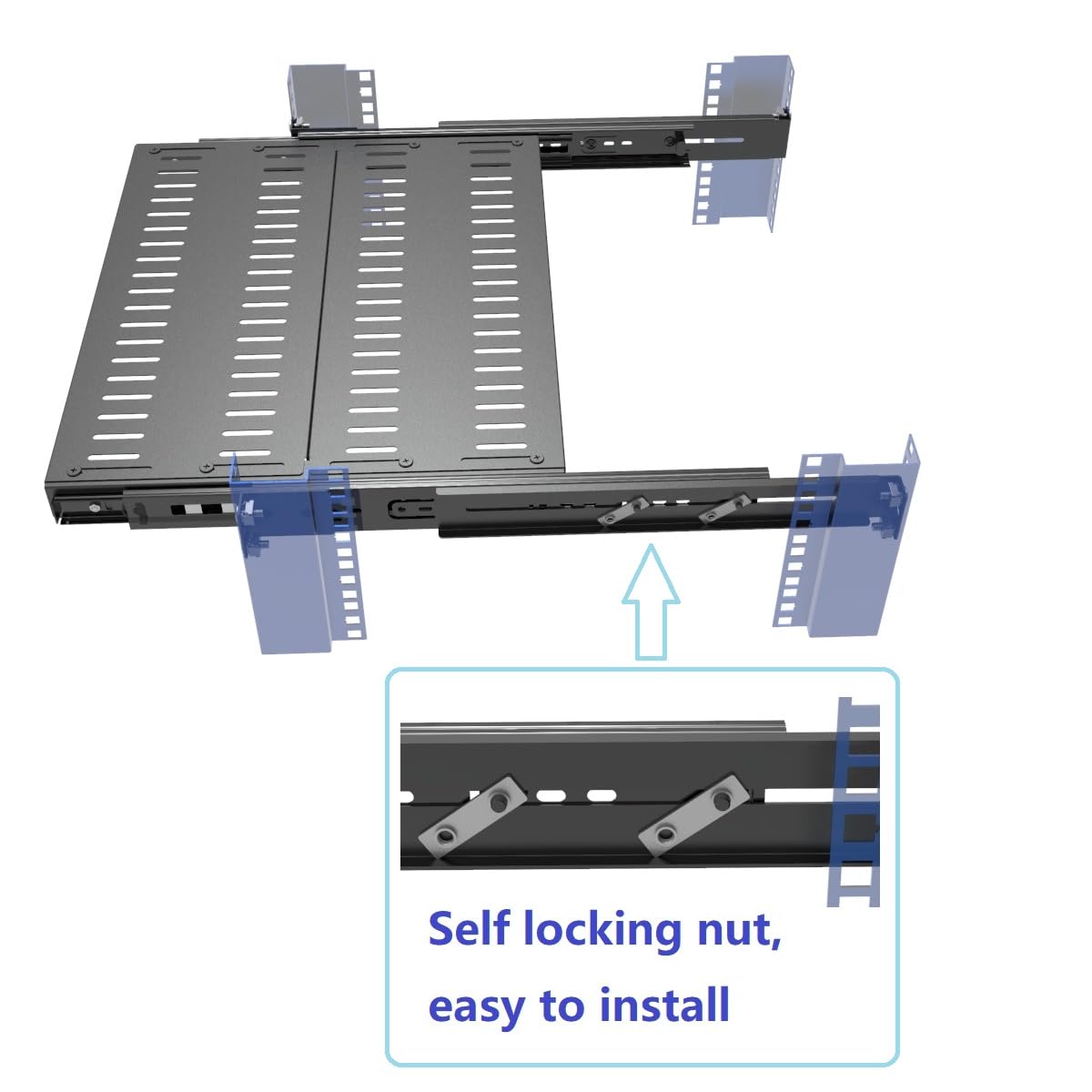 1U Schieberegal, 4 Pfosten, belüftet, 35,6–43,2 cm tief, mit Verstellbarer Einbautiefe von 38,1 cm - 55,9 cm, für 48,1 cm AV-/Netzwerkausrüstungs-Rack, zerlegt, Schwarz (15–22)