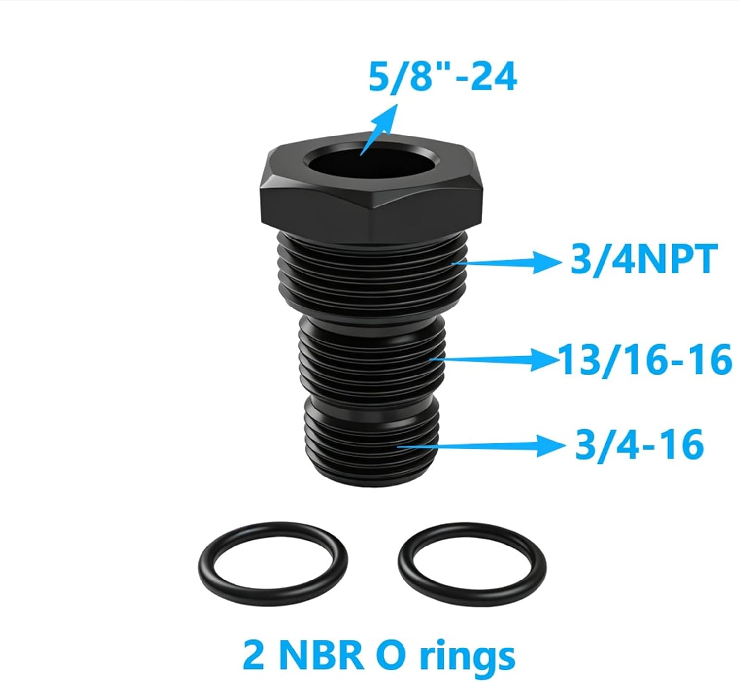 5/8-24 Female to 3/4 NPT 13/16-16 3/4-16 Male Hose Adapter Reducer Fitting Connector Aluminum