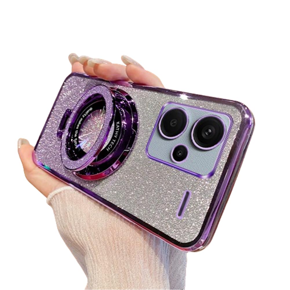 GYHOYA Case for Xiaomi Redmi Note 13 Pro+ Plus 5G Case Sparkle Cute with Stand Phone Case Slim Clear Glitter Bling Card Shockproof Protective Women Girls Case for Redmi Note 13 Pro+ Plus 5G Purple YD