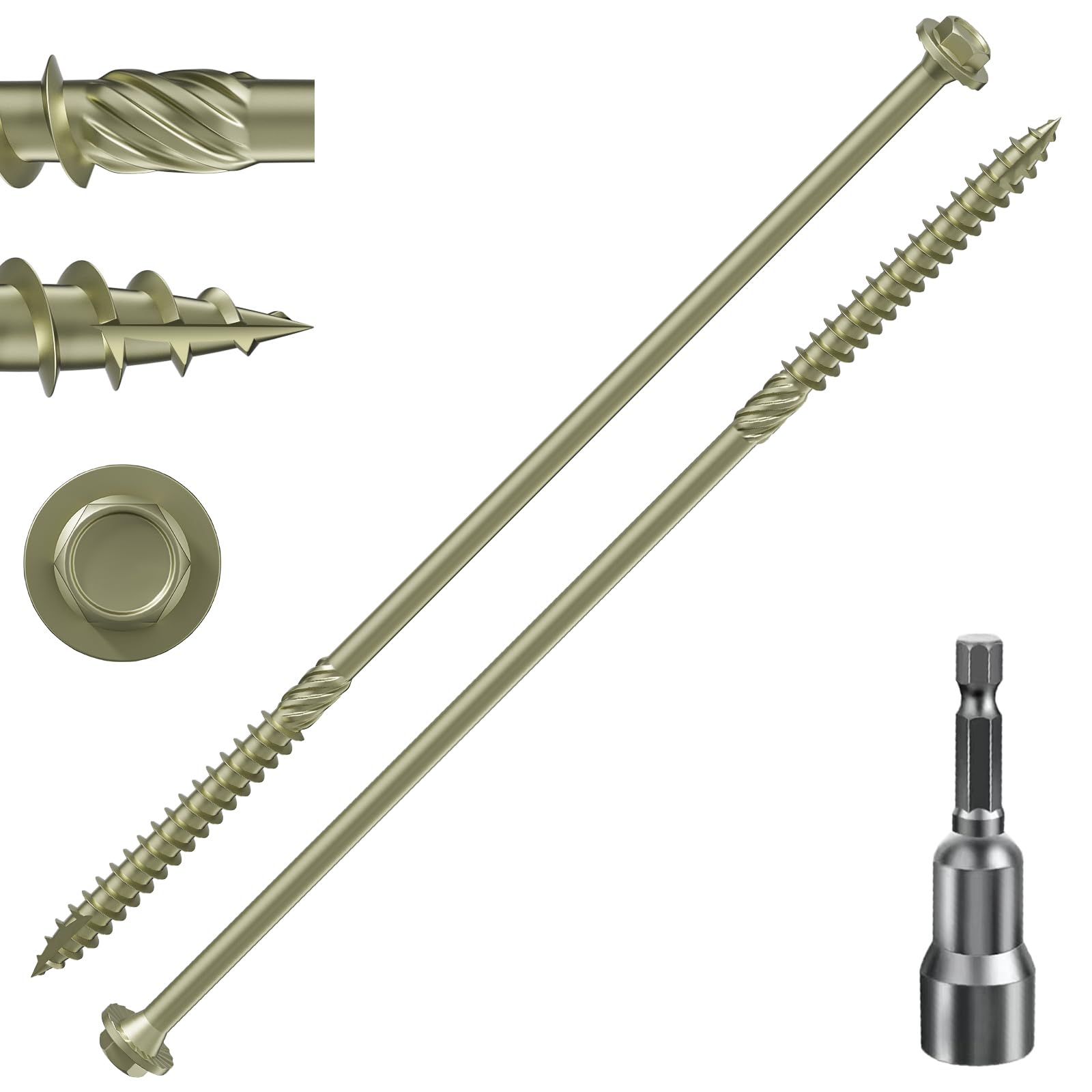 (2 lbs 22PCS)#14 x 10 Yellow Hex Exterior Lag Screws,6.3x250mm, Structural Wood Screw, Heavy Duty Construction Screw, Rust Resistant, Washer Head, Yellow Coated Exterior Wood Screws