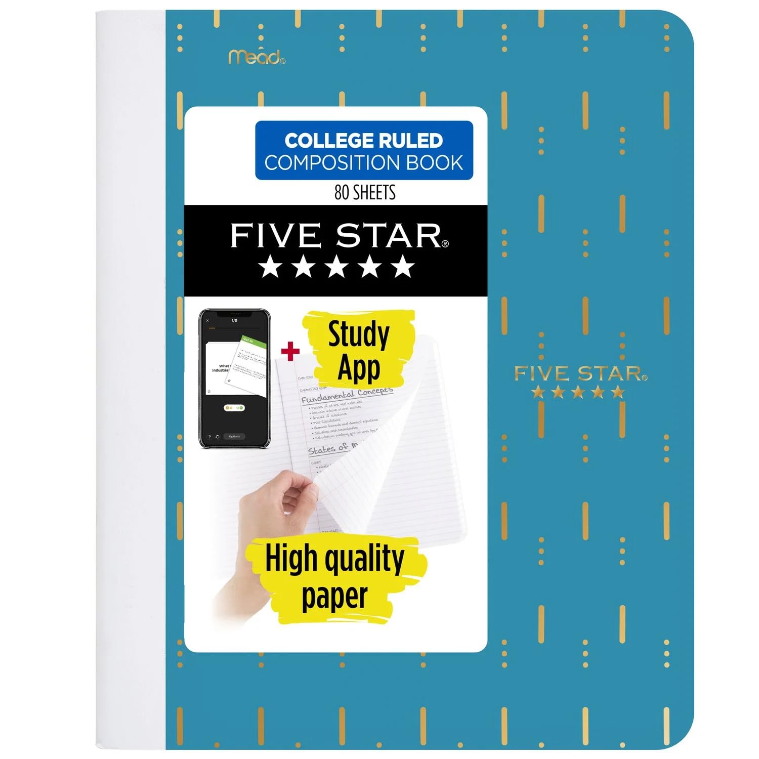 Cahier de composition Five Star ligné avec application d'étude format 24x19cm design paon doré - 8