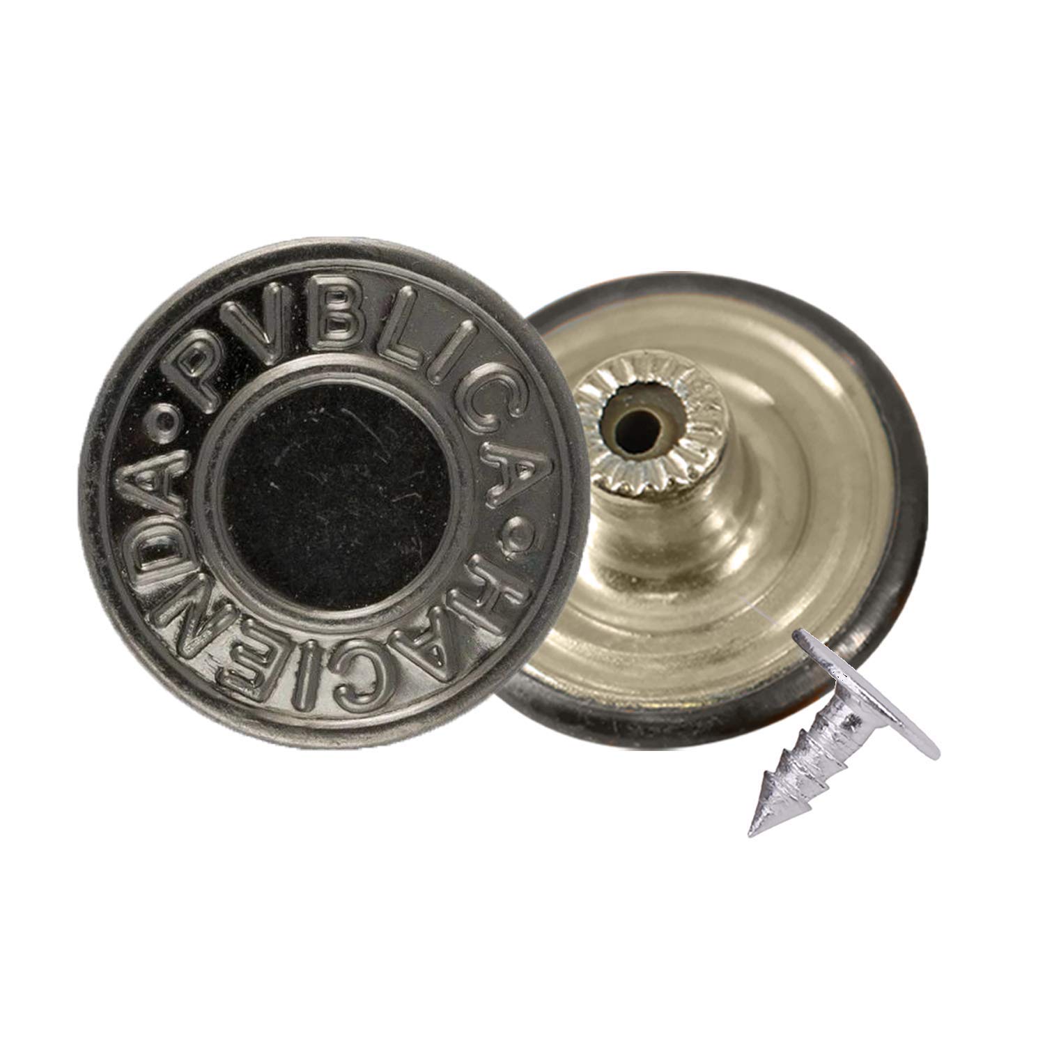 Trimming Shop 19mm Replacement Jean Buttons, Durable Tack Fastener No Sew Buttons with Back Pins Rivet for Denims, Jean, Jackets, Skirts, Gunmetal, 10pcs Set