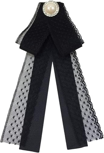 Black lace Bow Tie Brooches for Girl Women Fashion jabot collar brooch pins Pre-Tied Neck Tie Shirt Corsage Neck Tie