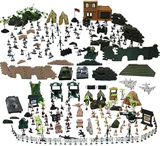 deAO 303 Piece Military Playset with Toy Soldiers; Military Figures; Tanks; Planes; Flags; Carry Case and Battlefield Accessories