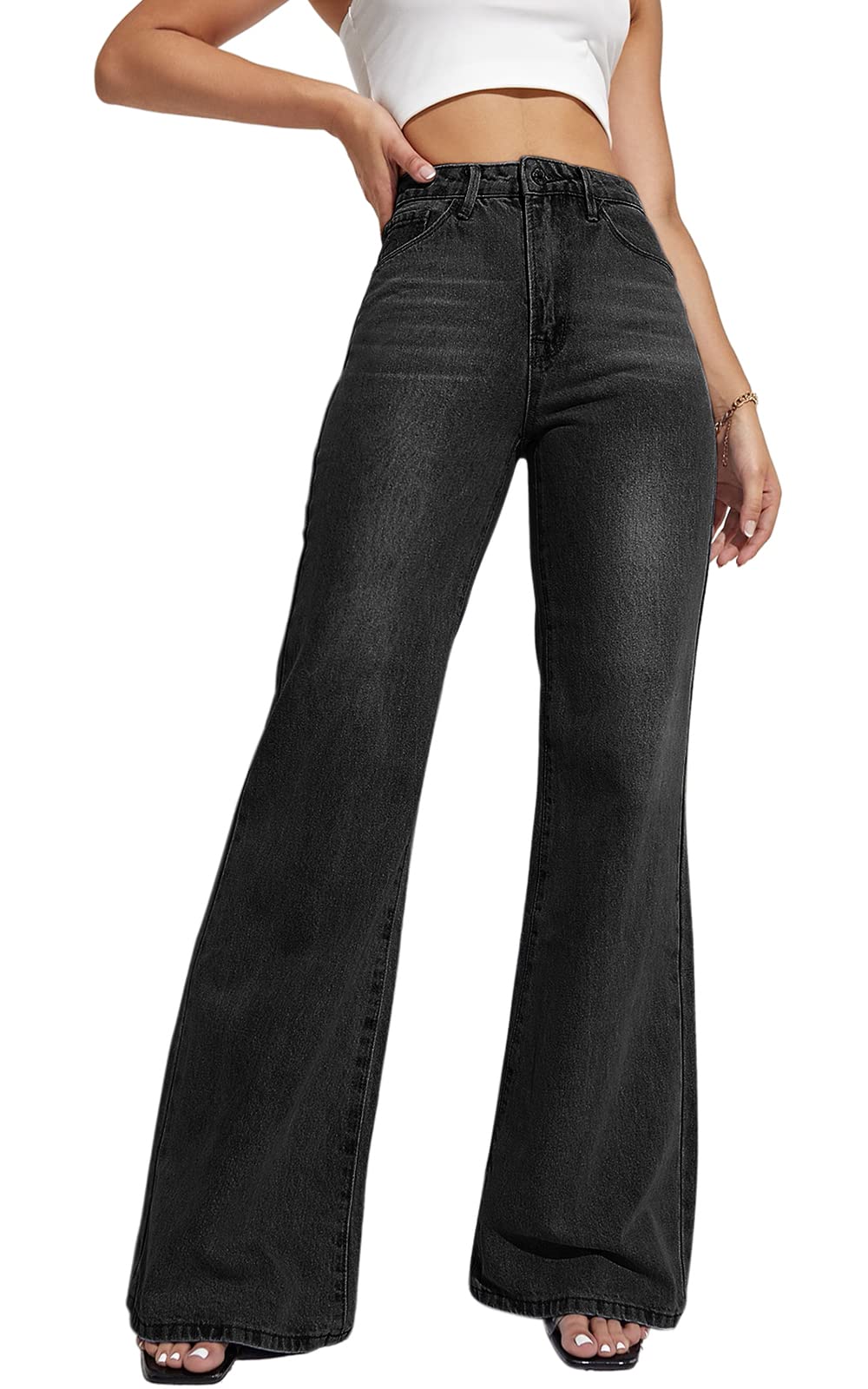 Genleck Wide Leg Jeans for Women, Mom Jeans High Waisted,Loose Long Baggy Denim Jeans for Office and Casual
