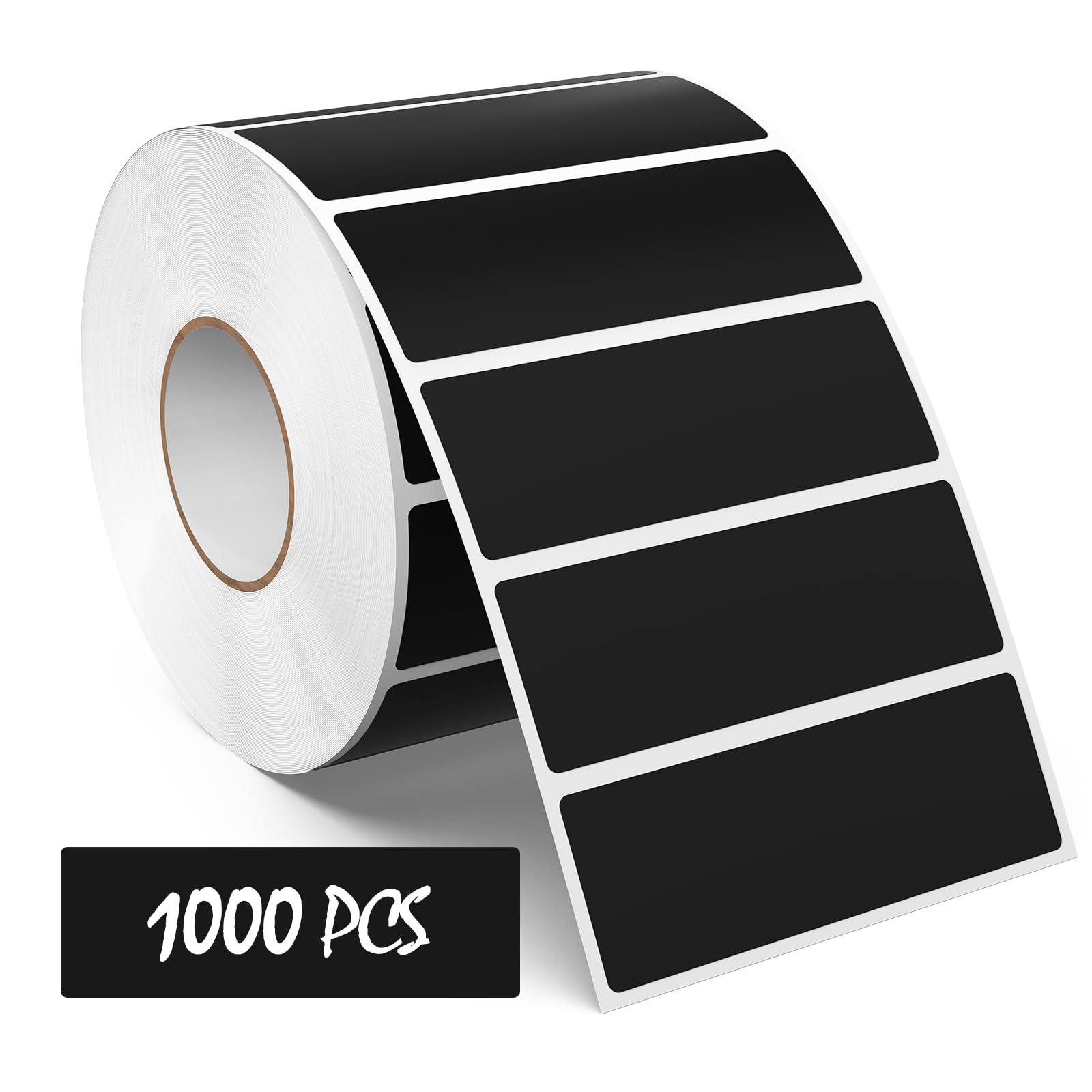 1000 Pieces Étiquettes Noires 76×25 mm Autocollantes Adhésives Gommettes Rectangulaires en Vinyle et ÉTanche pour Bureau & Entrepôts