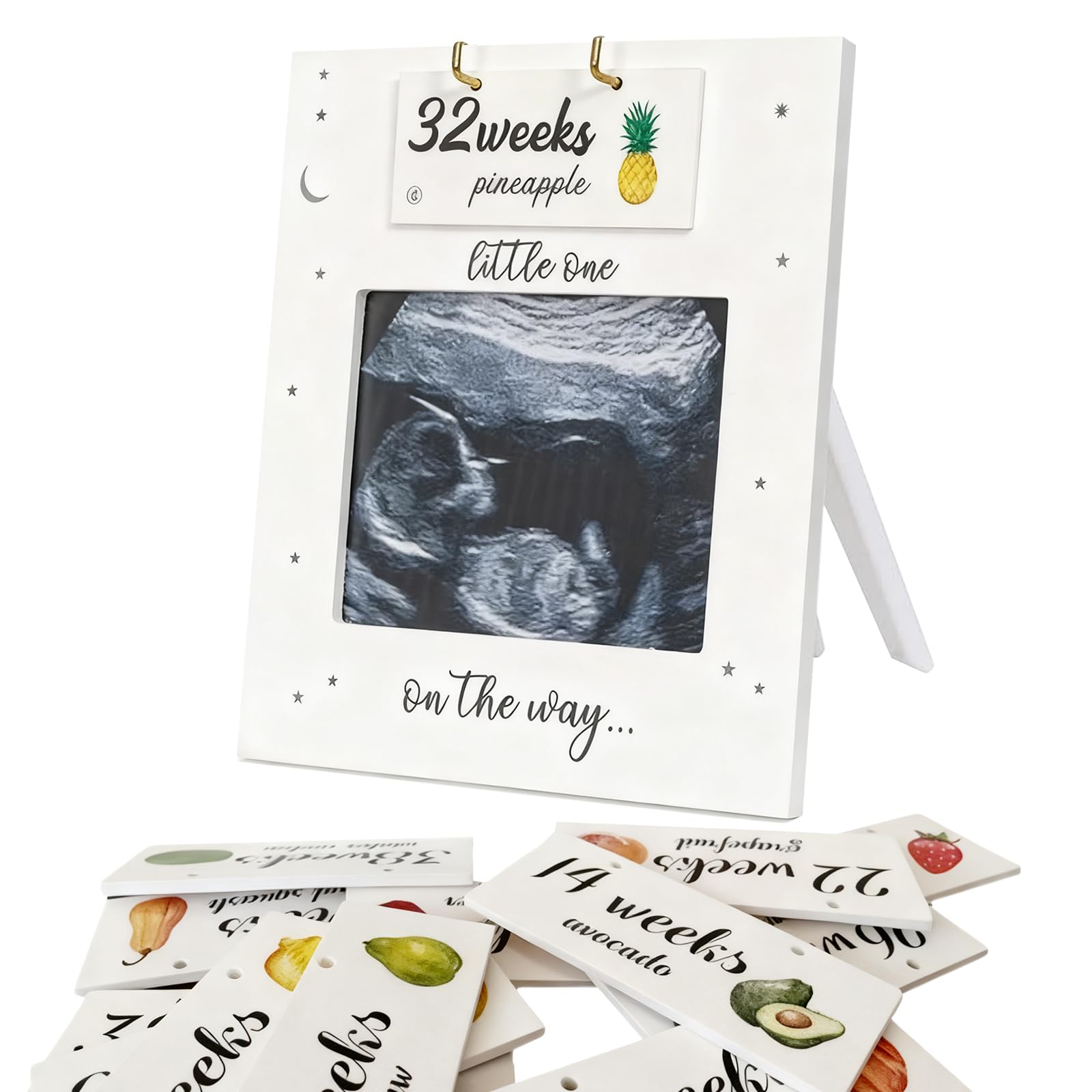 Baby Scan Photo Frame with 8-40 Weeks Countdown, Ultrasound Picture Holder (Fruit/Vegetable Design)