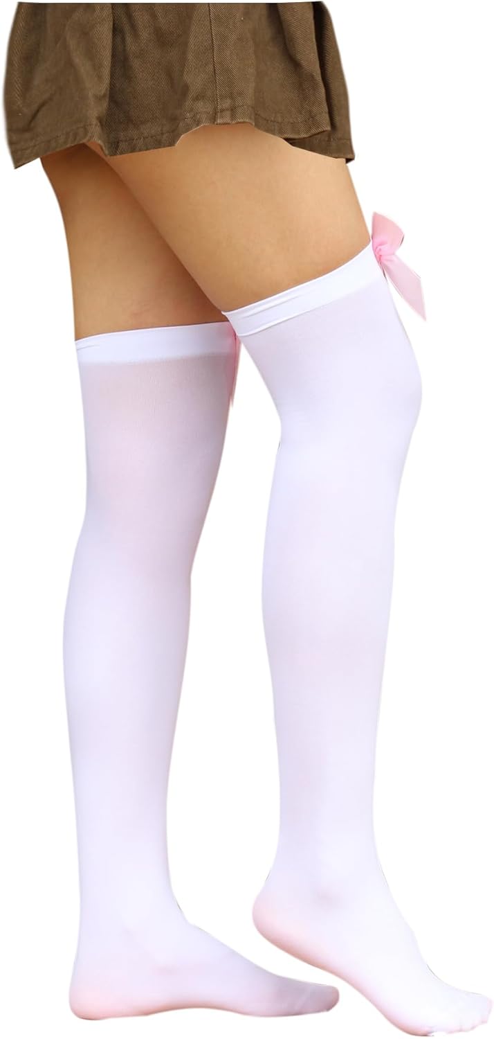 Bestjybt Women's Satin Bow Stockings Thigh High Over Knee Stockings - Image 5