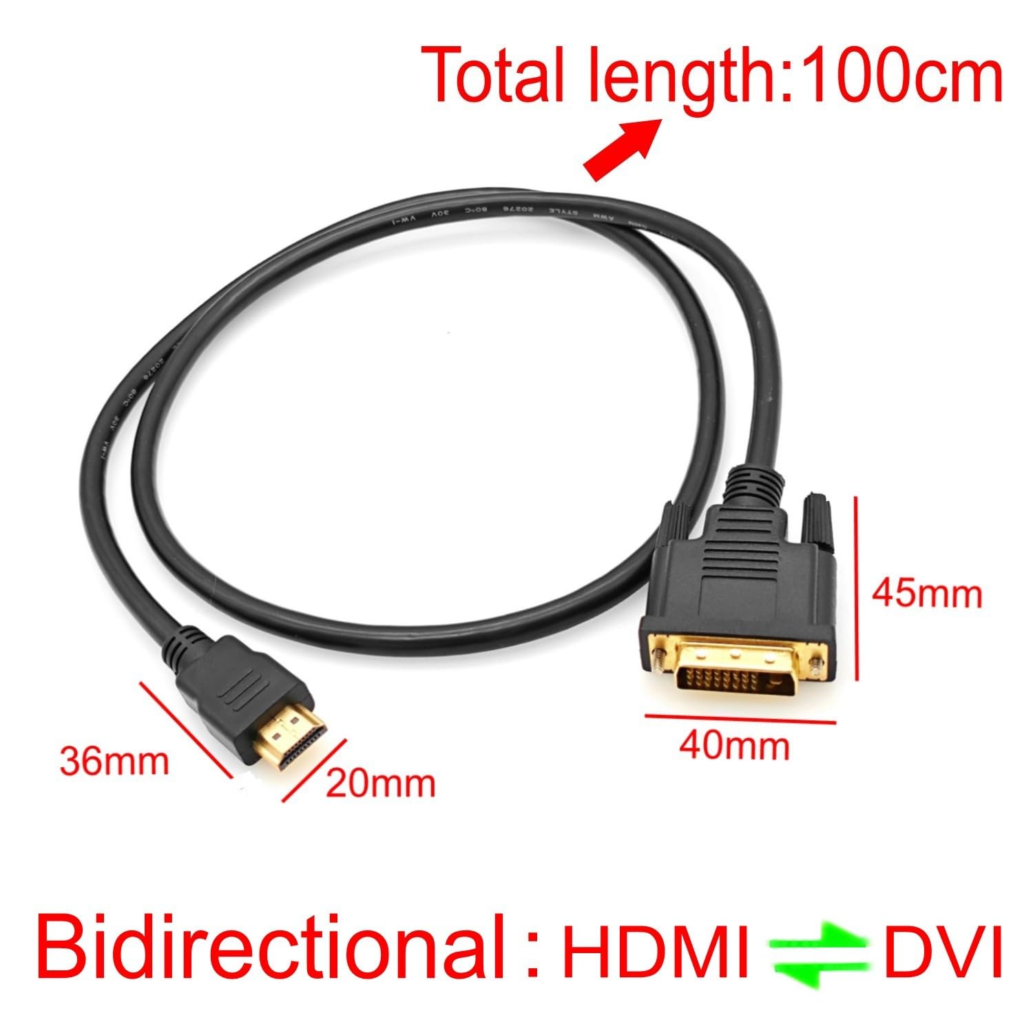 JZK 1M Cavo HDMI a DVI, bidirezionale placcato oro 1080P, cavo convertitore adattatore da HDMI maschio a DVI maschio per proiettore, laptop, TV, PC, lettore DVD