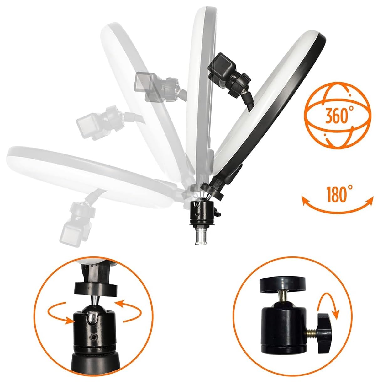 Aro de Luz Grande 33cm 13" de diámetro con Trípode Regulable Desde 55 cm hasta 200cm, 2 Soportes para Móvil, 3 Modos de Luz y 10 Niveles de Brillo