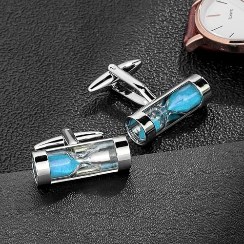 Mancuernillas reloj de arena azul para hombre con caja miniatura 3