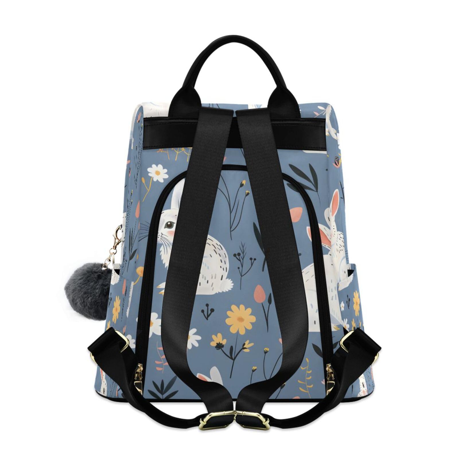 Rabbits and Flowers Backpack for Women Anti Theft Large Fashion Travel Shoulder Bag Purse Rucksack Lightweight