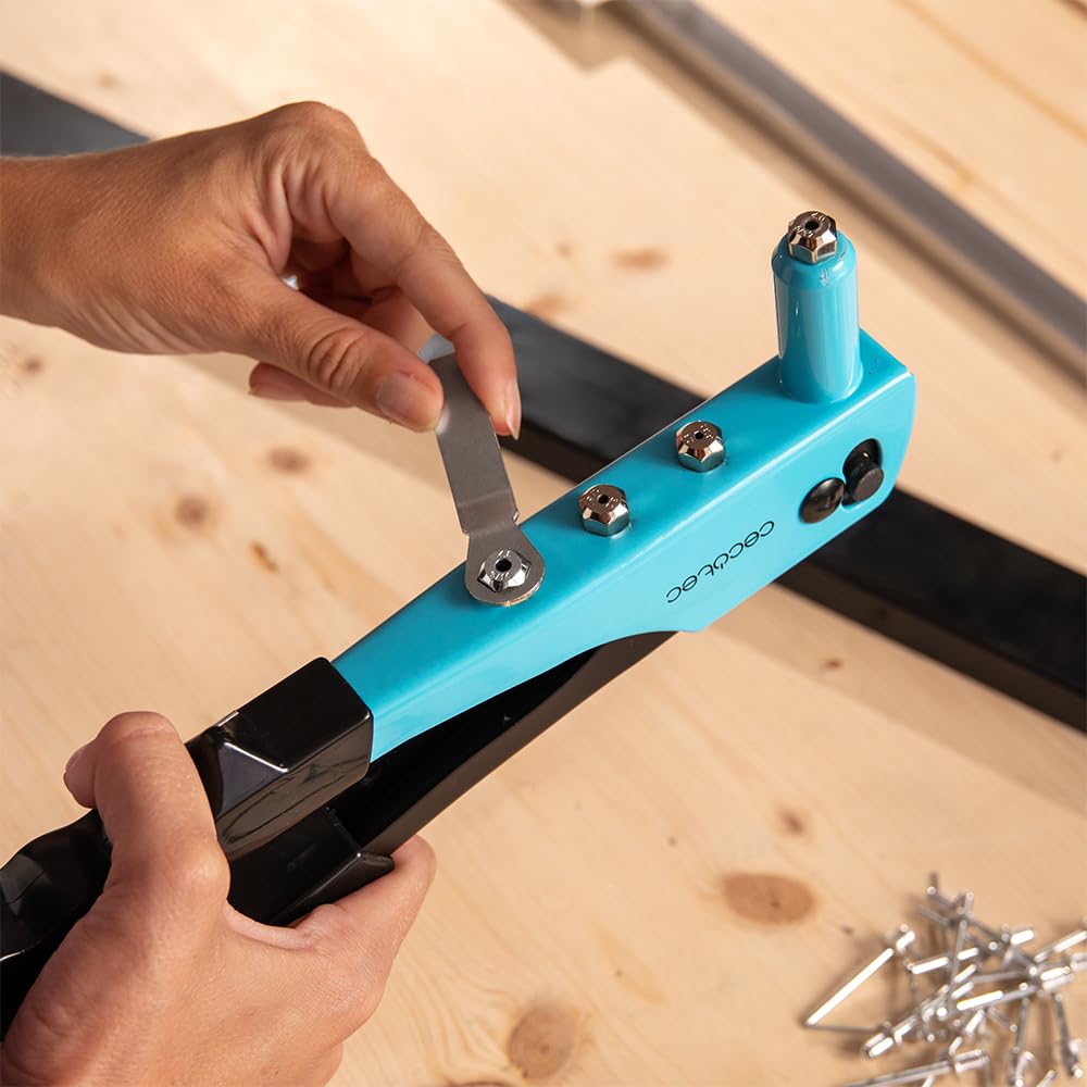 Cecotec Rivettatrice manuale FixerForce, Include 4 Ugelli di Diverse Misure (2,4, 3,2, 4, 4,8 mm) e 4 Frese, 400 Rivetti Inclusi, Chiave di Regolazione Inclusa