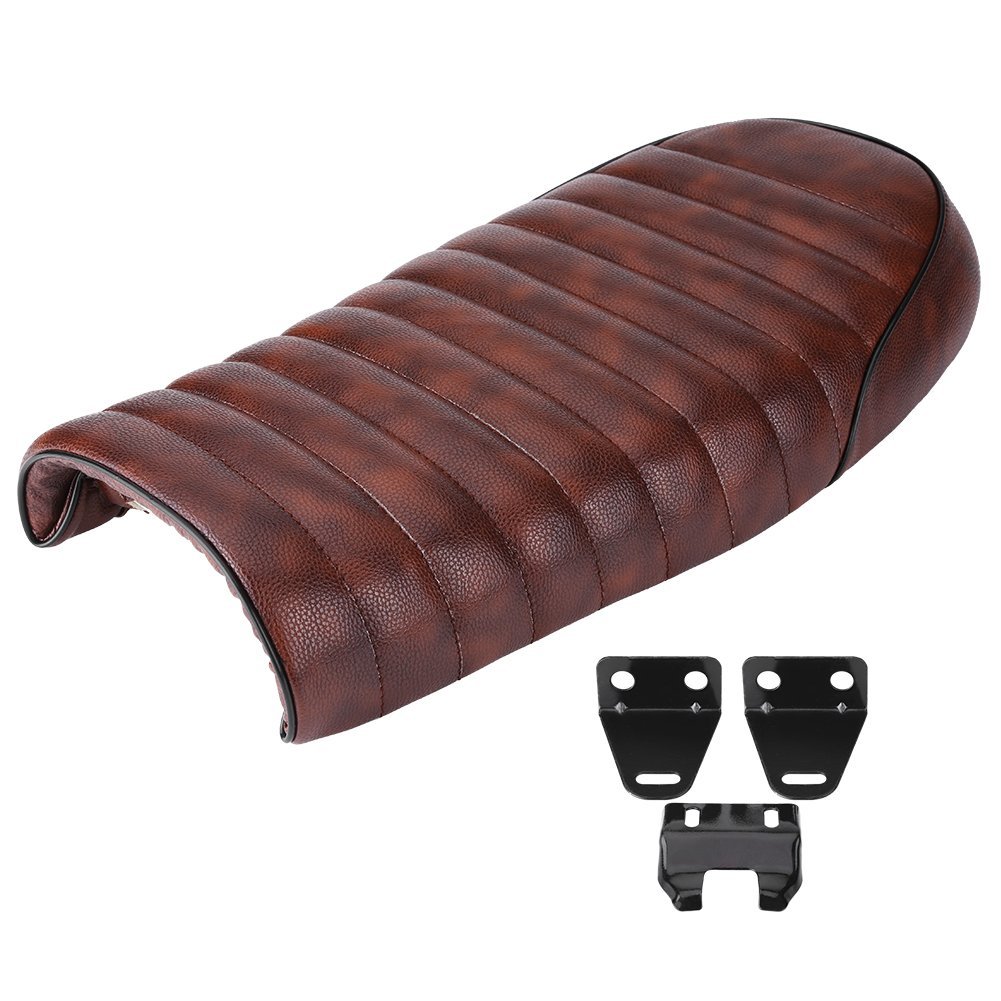 Siège de Moto en Cuir PU Vintage Cafe Racer Siège de Siège Plat Coussin de Selle