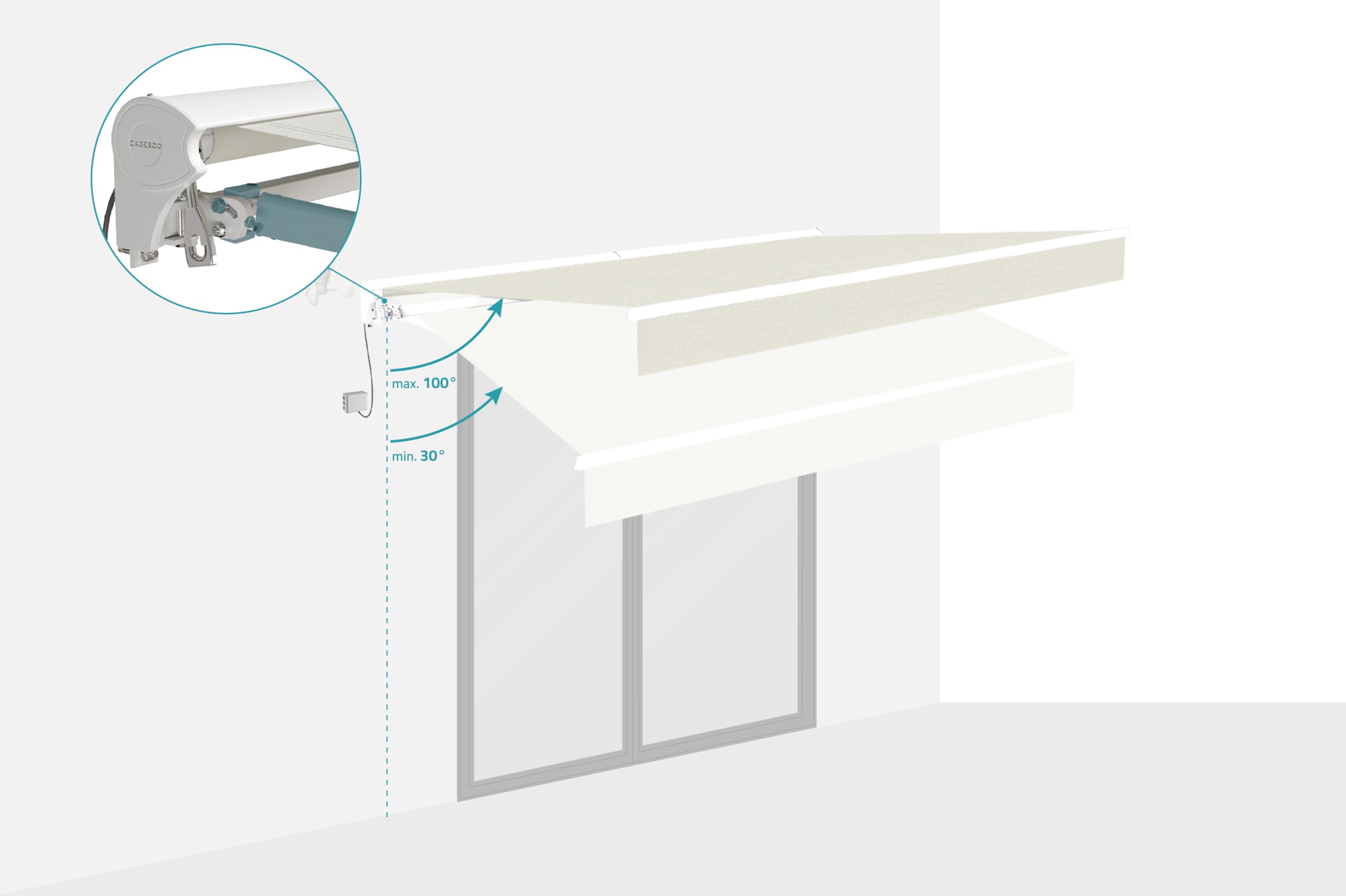 Cazeboo Store banne motorisé 3x2,5m Semi-Coffre Blanc - Toile Beige 320g/m² UV50+ - 7,5 m² ombrage terrasse Balcon - Capteur Vent Inclus - Structure Aluminium - Télécommande