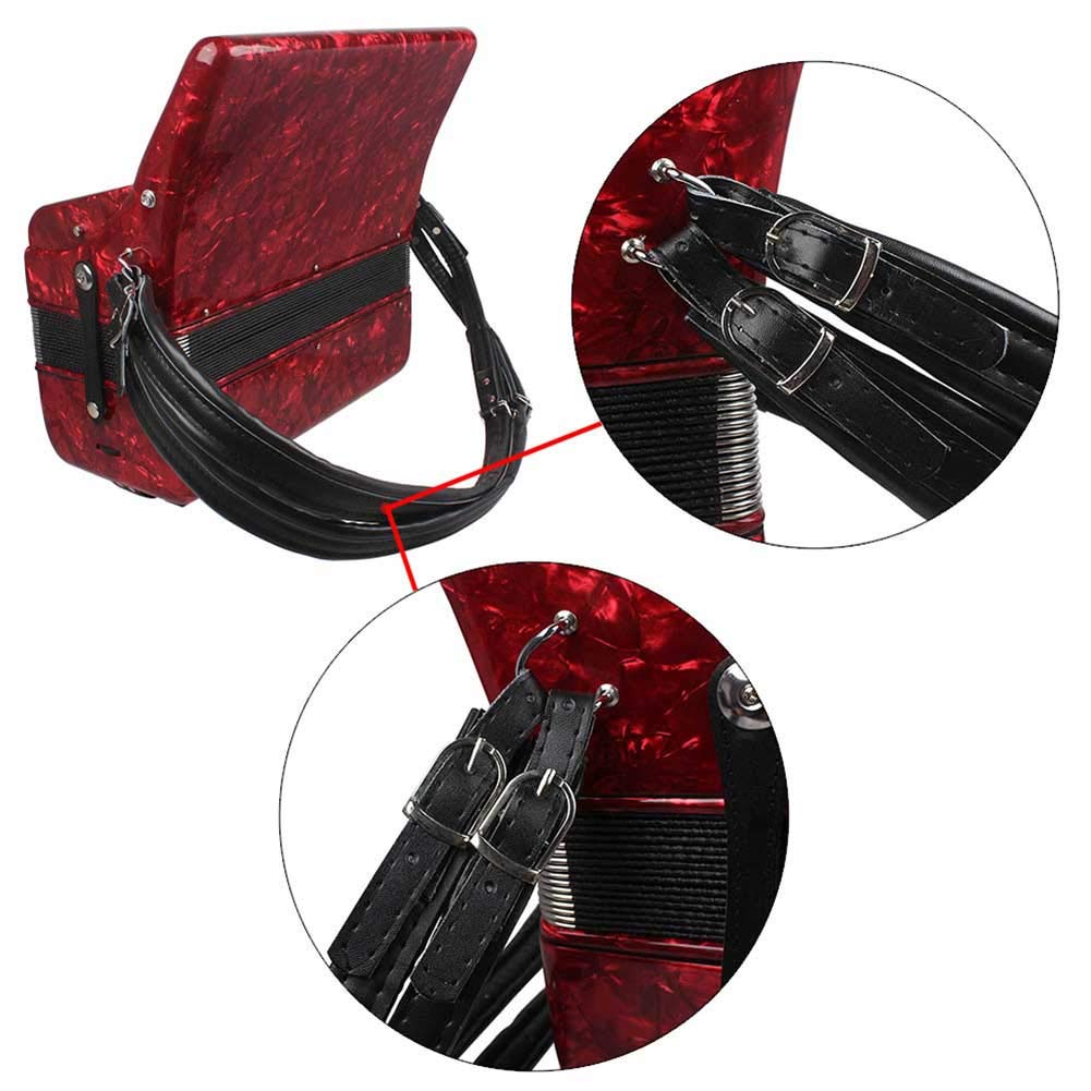1 par de correas de hombro de cuero de PU de longitud ajustable para acordeón, correas de concertina con acolchado de espuma, material de PU suave y duradero, soporte cómodo para (Negra)
