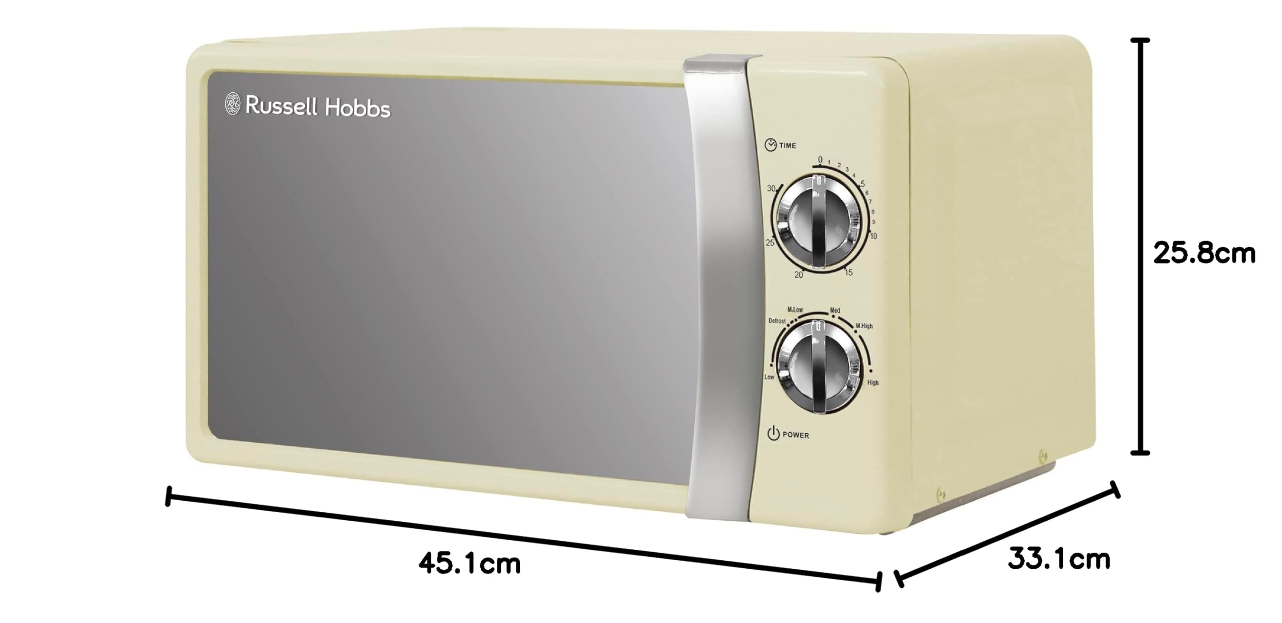 Russell Hobbs RHMM701C Manuelle Solo-Mikrowelle mit 5 Leistungsstufen, Klingelton und Timer, Auftaufunktion, einfache Reinigung, 17 L, 700 W, Cremefarben