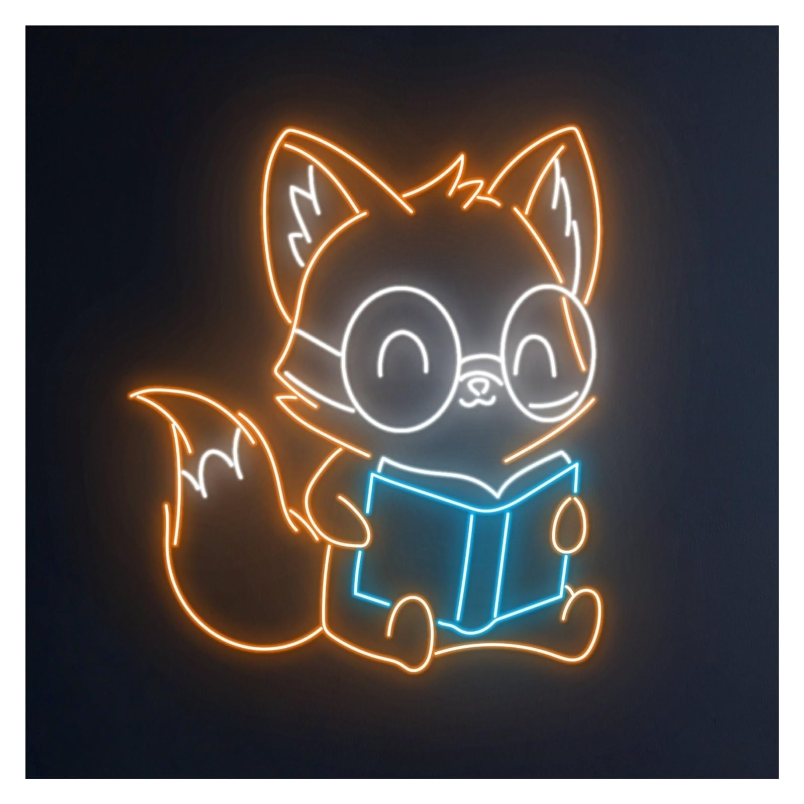 SHOUXI Sign Lamp Fox Reading Book Neon Sign, Suitable for Bedroom Wall Decor with Brightness Adjustable 50cm