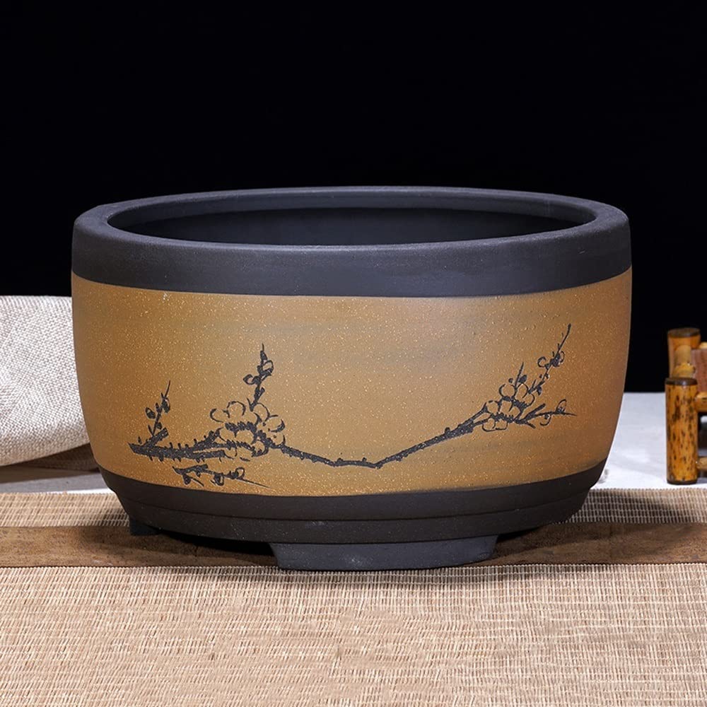 asdchZen New Chinese Ceramic Flower Pots Colorful Vase Round Large Medium And Small Bonsai Pot Green Plant Drum-Shaped Garden Container Indoor Or Outdoor Decorative Decorate,A,21Cm*25.,A-17cm*21cm