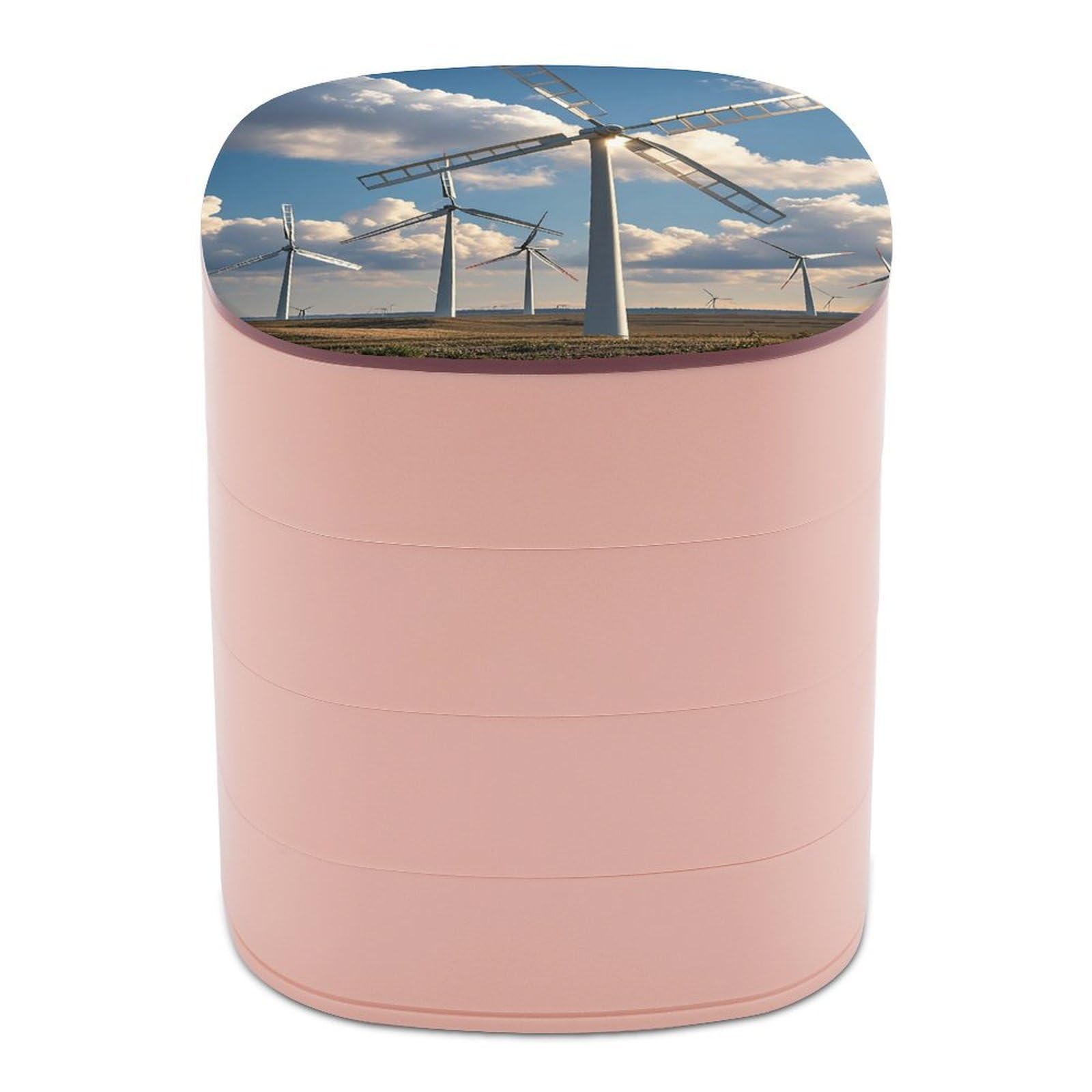 FekiLoot Rotating Windmills Jewelry Box Large Capacity Jewelry Organizer with Mirror 4 Tier Hoop Ring And Earring Holder With Lid Small Travel Jewelry Case for Women