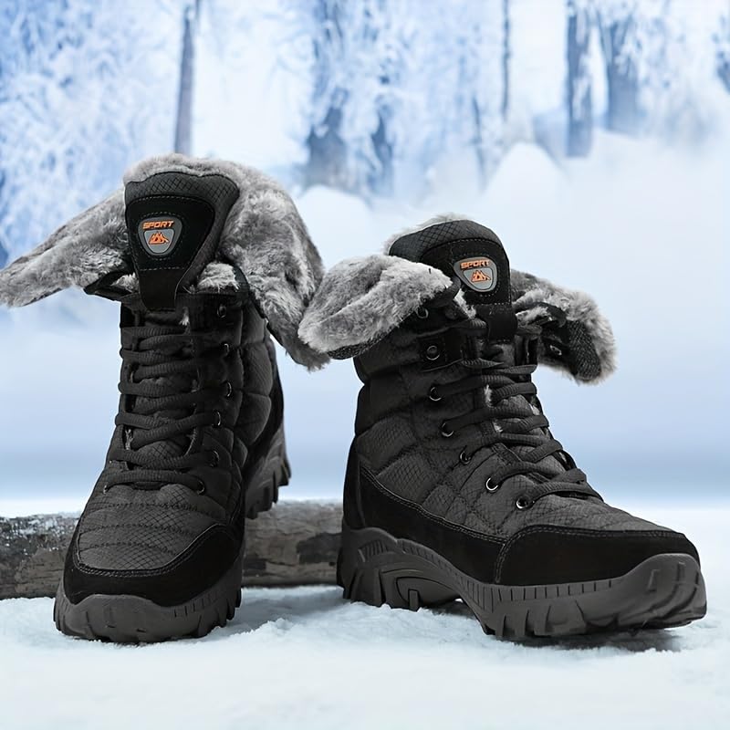 Men's Solid Boots, High Top Winter Snow Boots, Non Slip Comfy Durable Boots with Fuzzy Lining for Outdoor Activities3