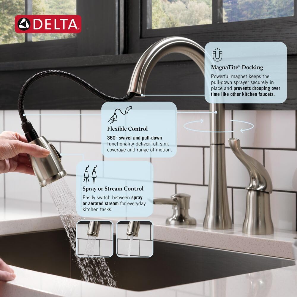 Delta 16970-sd-dst Single Griff Pull-Down-Mutfak Armatürü Sabunluklu, Krom