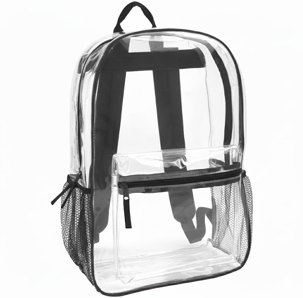 Trail maker Clear Backpack Heavy Duty with Padded Straps, Side Pockets for Kids, Boys, Girls, School, Stadium Approved Events