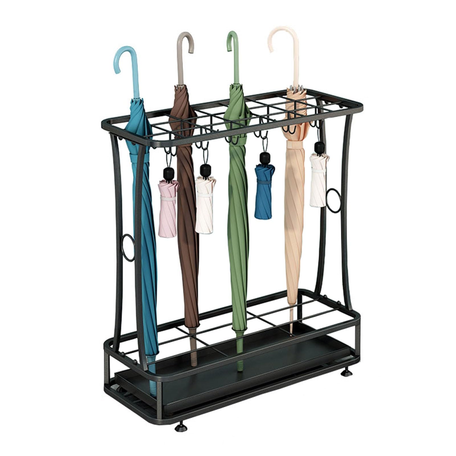 FCXWEVR Free Standing Umbrella Holder with Hooks Removable Drip Tray - Stylish Storage Solution for Home Office Entryway Patio Rain Gear nizer
