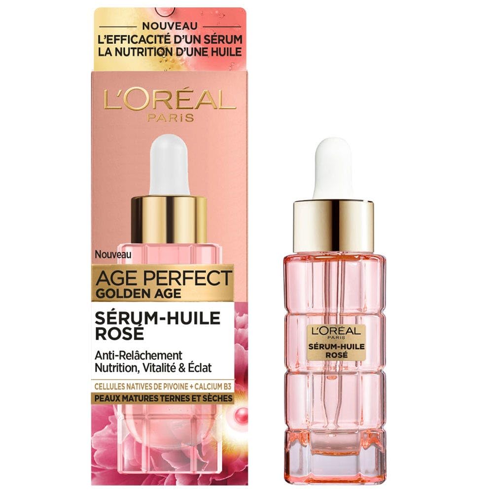 L'Oréal Paris Serum Huile Rosé - Przeciwstarzeniowa pielęgnacja twarzy i intensywne odżywianie - skoncentrowany w rodzimych komórkach piwonii i wapnia B3 - dla skóry dojrzałej - Age Perfect Golden Age