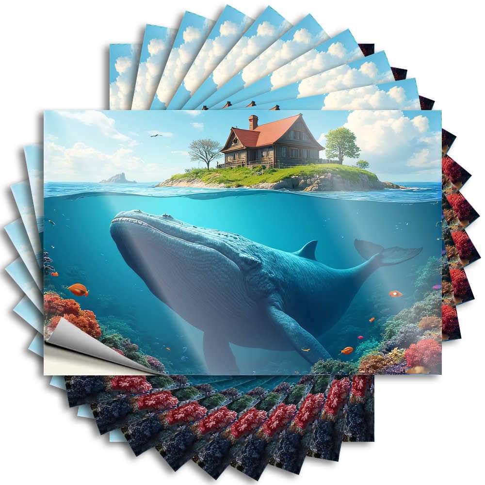 Fun Stuff, Sticker Funny Garage Quote Stickers, Funky No Residue Decals for Luggage | Checkered Party Favor Custom Whale in The Underwater Paradise(12X18CM)
