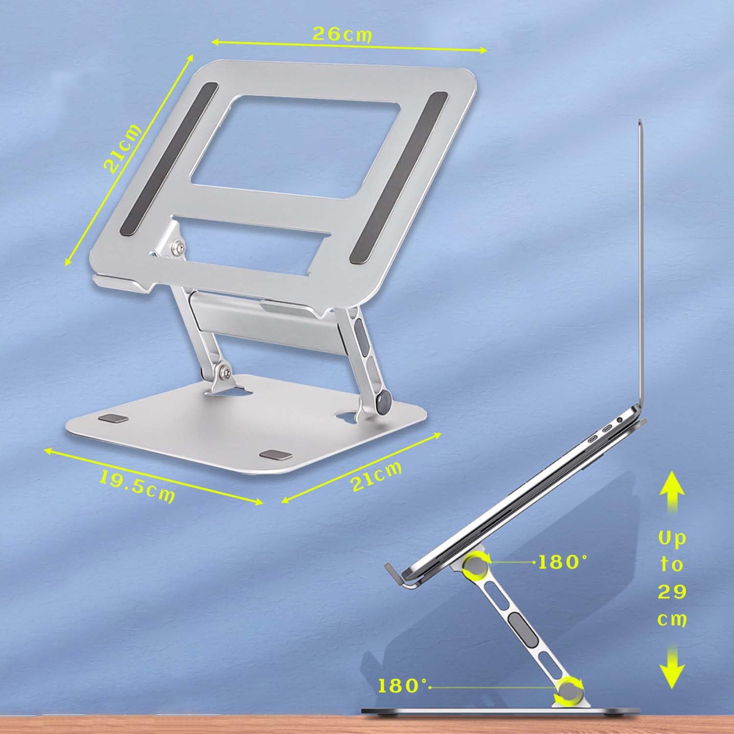 Supporto Laptop In Lega Di Alluminio - Pieghevole, 6 Altezze Regolabili, Antiscivolo - Foto 4